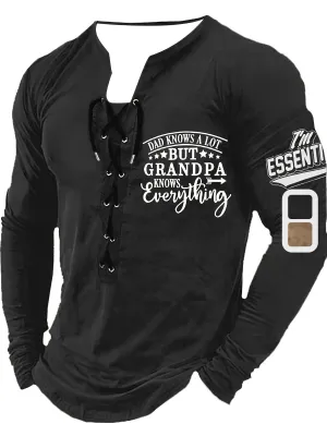 ManStil - Heren Grafische Vetersluiting Lange Mouw Shirt met Opa Weet Alles Print