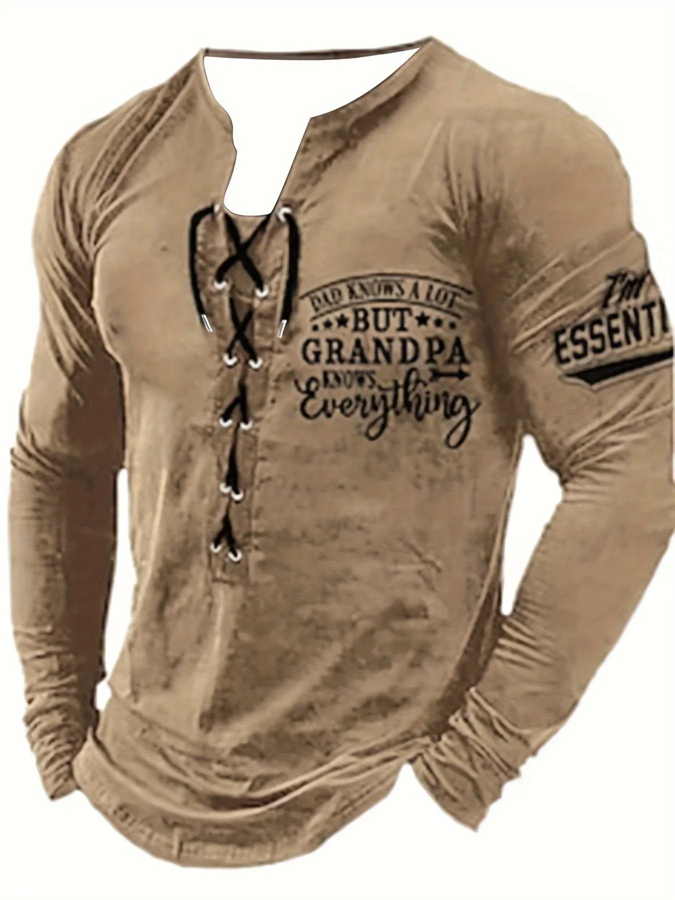 ManStil - Heren Grafische Vetersluiting Lange Mouw Shirt met Opa Weet Alles Print
