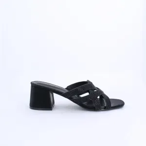 MARYAN SHIMMER-Slides-Heels-BLACK