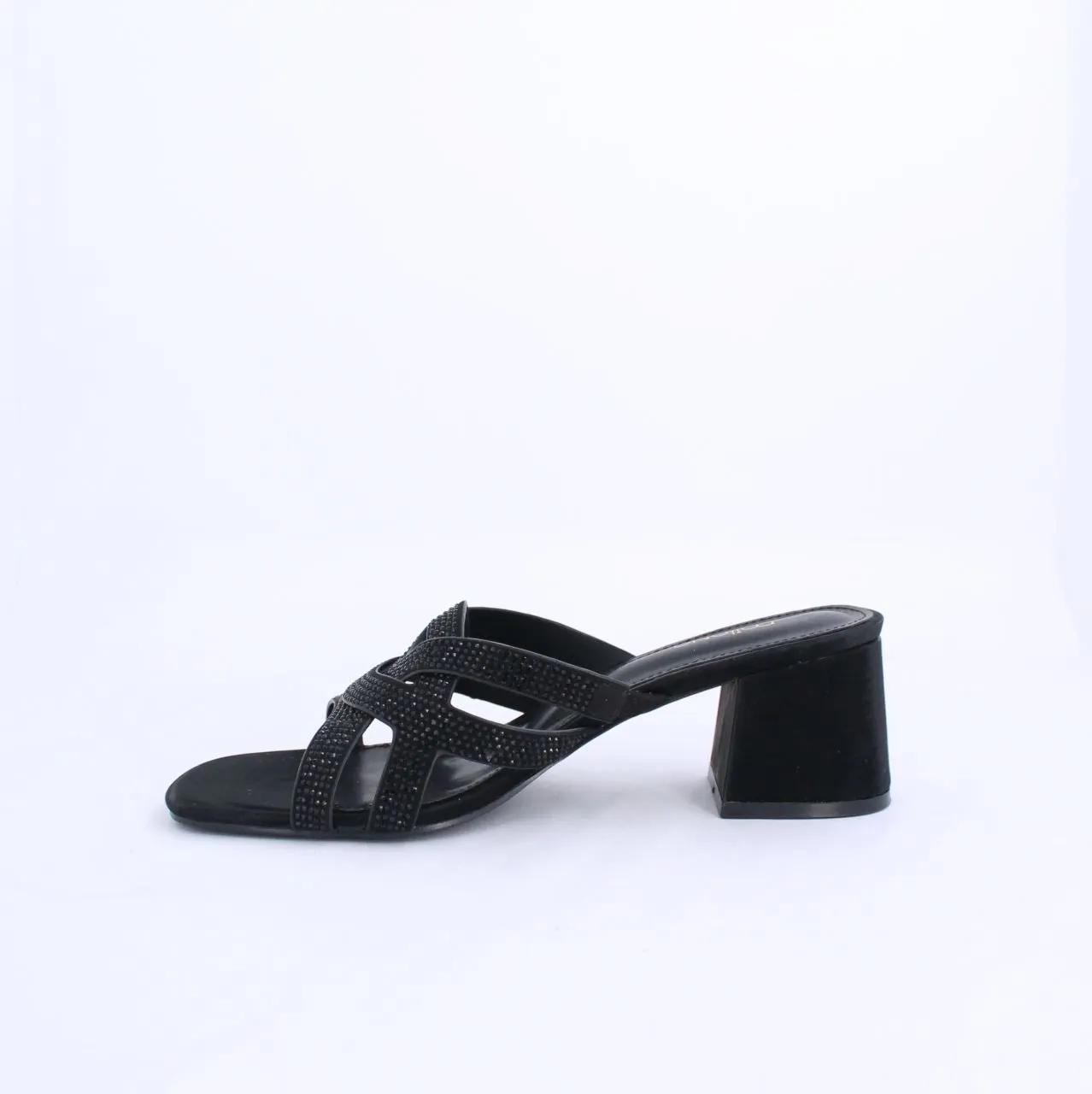 MARYAN SHIMMER-Slides-Heels-BLACK