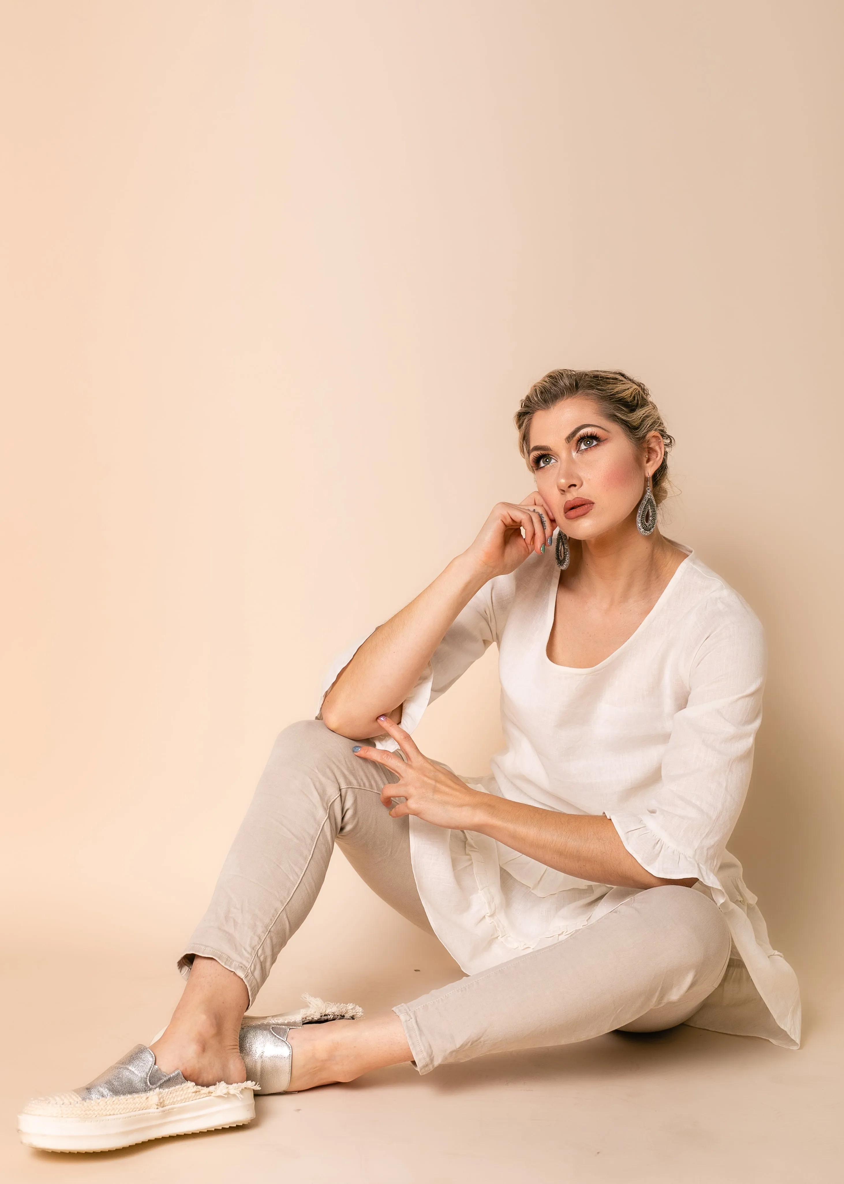Mavis Linen Blend Top in Cream