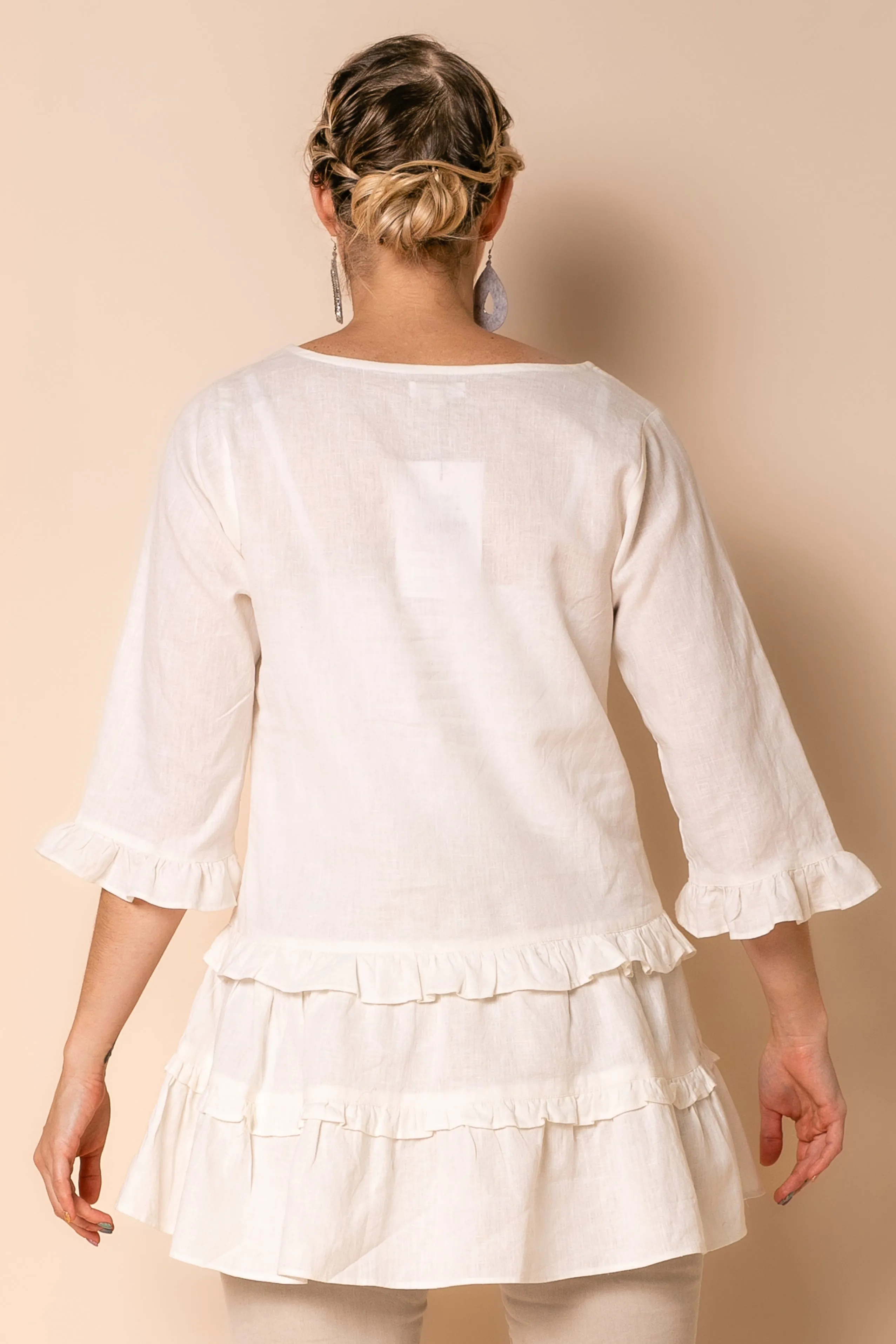 Mavis Linen Blend Top in Cream