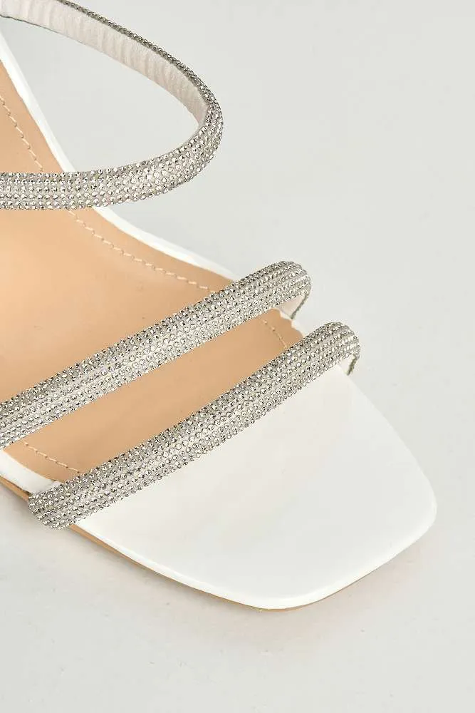 Meiria 3 Diamante Strap High Heel Mules in White