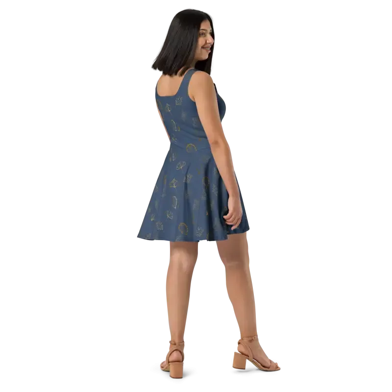 Navy Blue Skater Dress Flared Skirt Showstopper