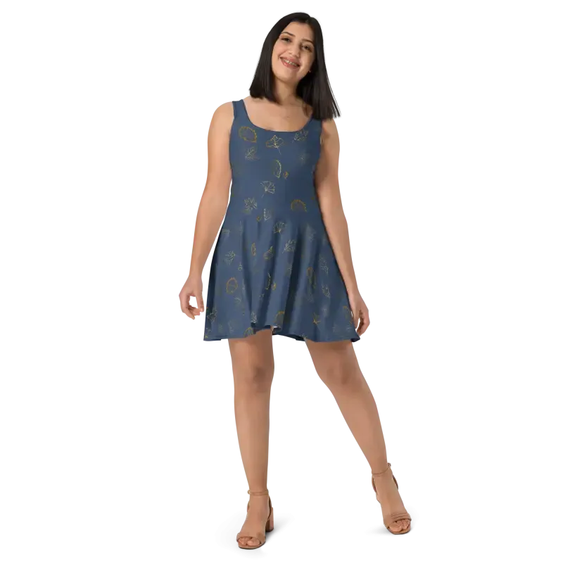 Navy Blue Skater Dress Flared Skirt Showstopper