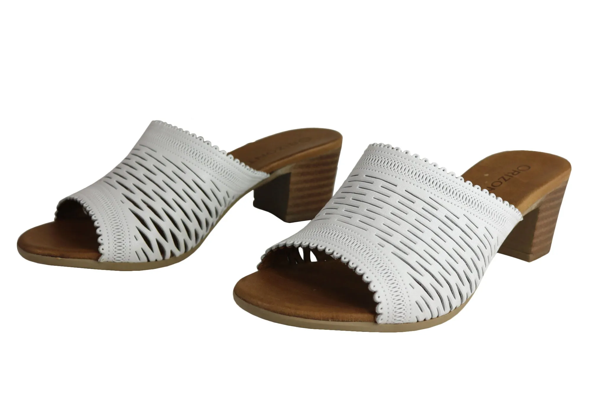 Orizonte Jilly Womens European Leather Mid Heel Comfort Slides Sandals