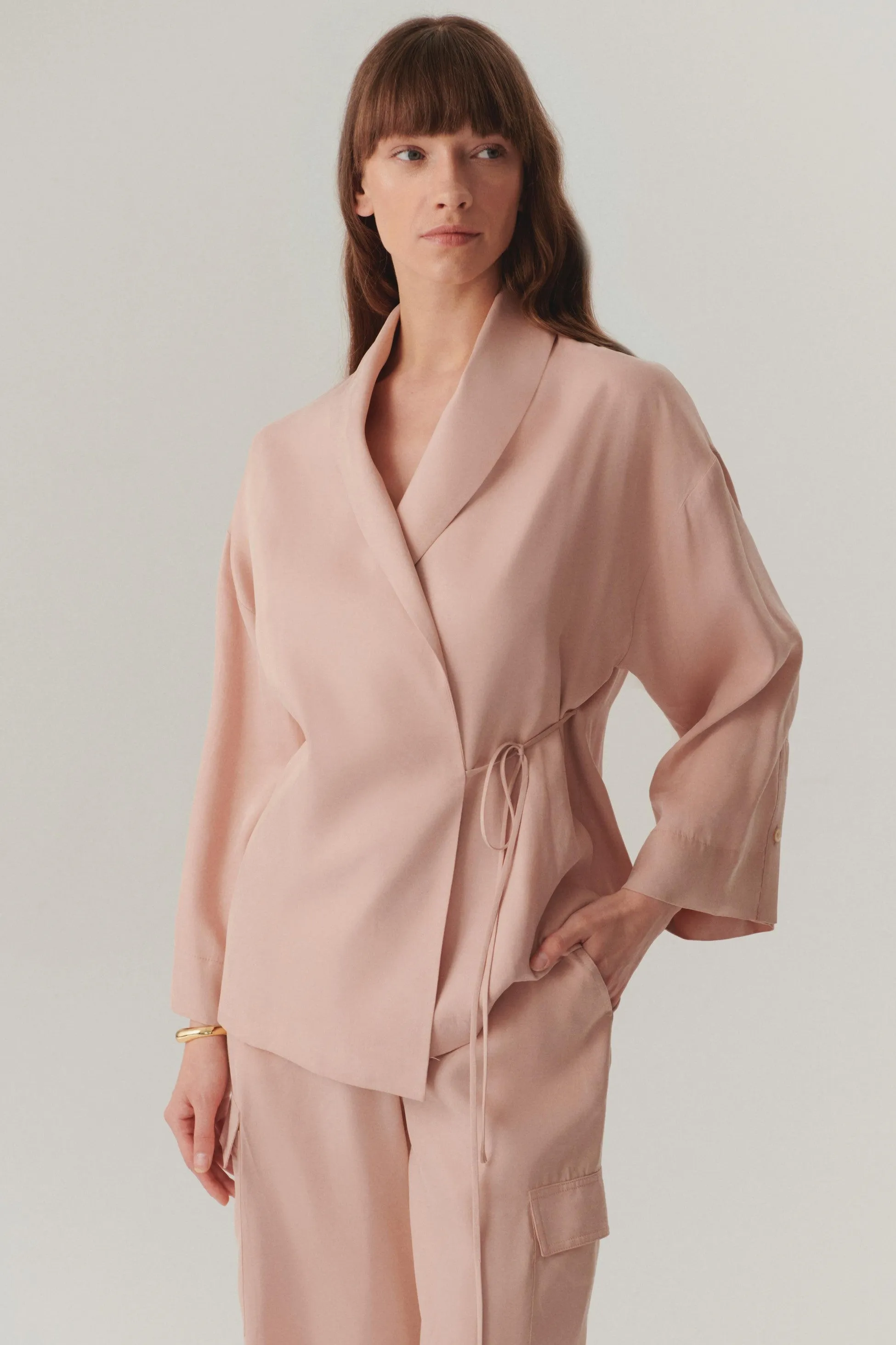 Pink Soft Tencel Wrap Jacket