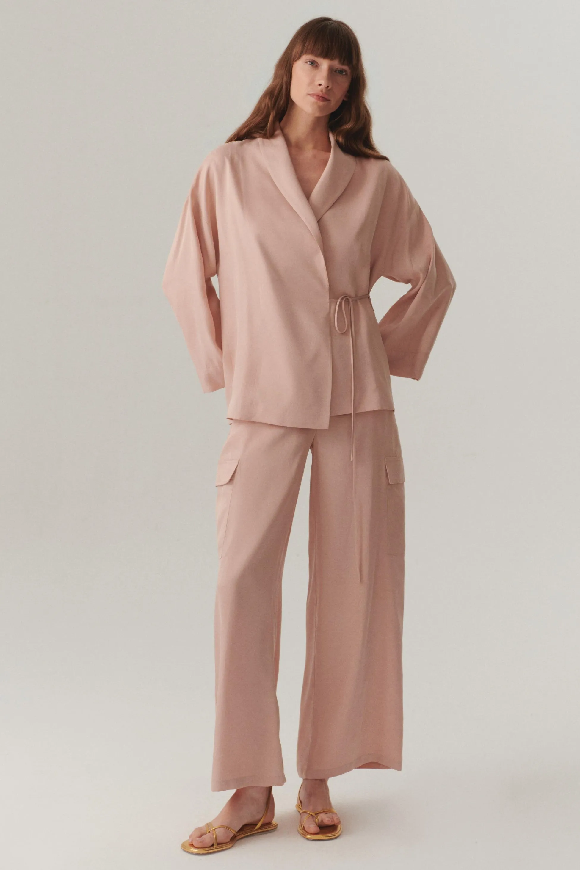 Pink Soft Tencel Wrap Jacket