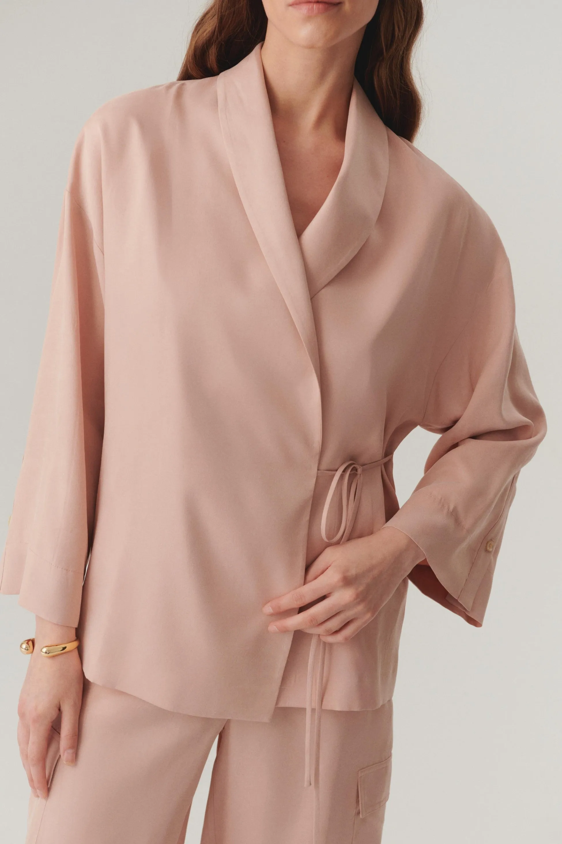 Pink Soft Tencel Wrap Jacket