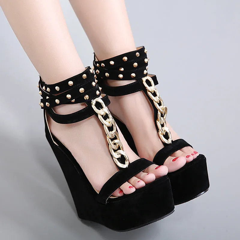 Platform Ankle Wraps High Wedge Heels Sandals