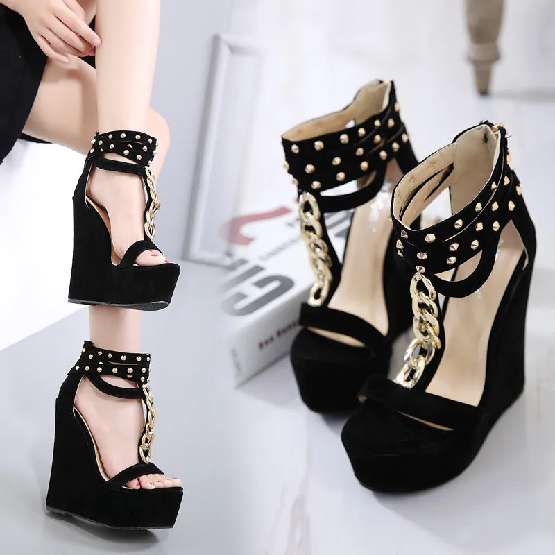 Platform Ankle Wraps High Wedge Heels Sandals