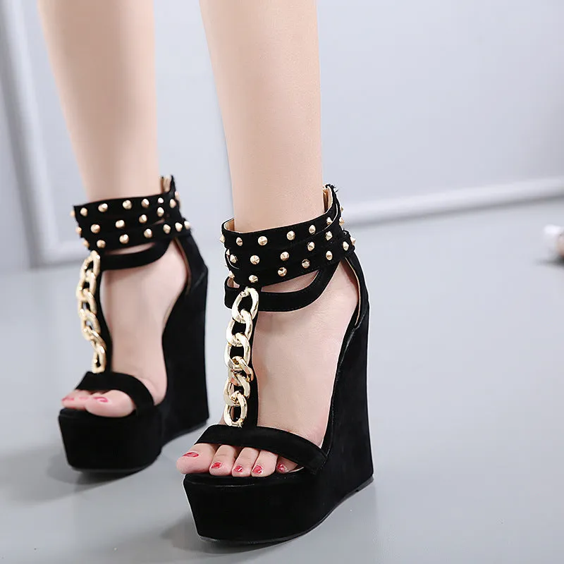 Platform Ankle Wraps High Wedge Heels Sandals