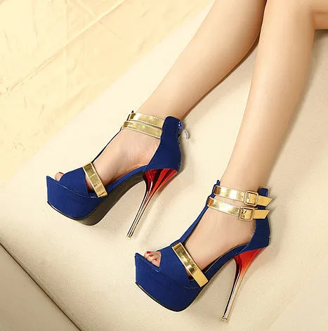 Platform Peep Toe Ankle Wrap Stiletto High Heels Sandals