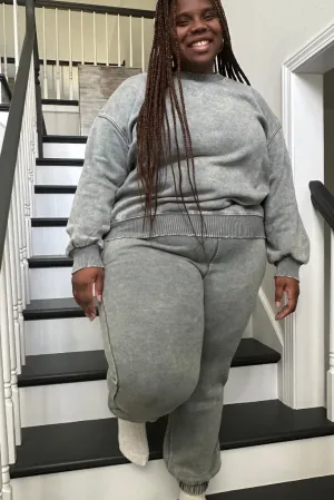 [PLUS] Acid Wash Fleece Jogger Set | Ash Jade [Ships by 12/6]