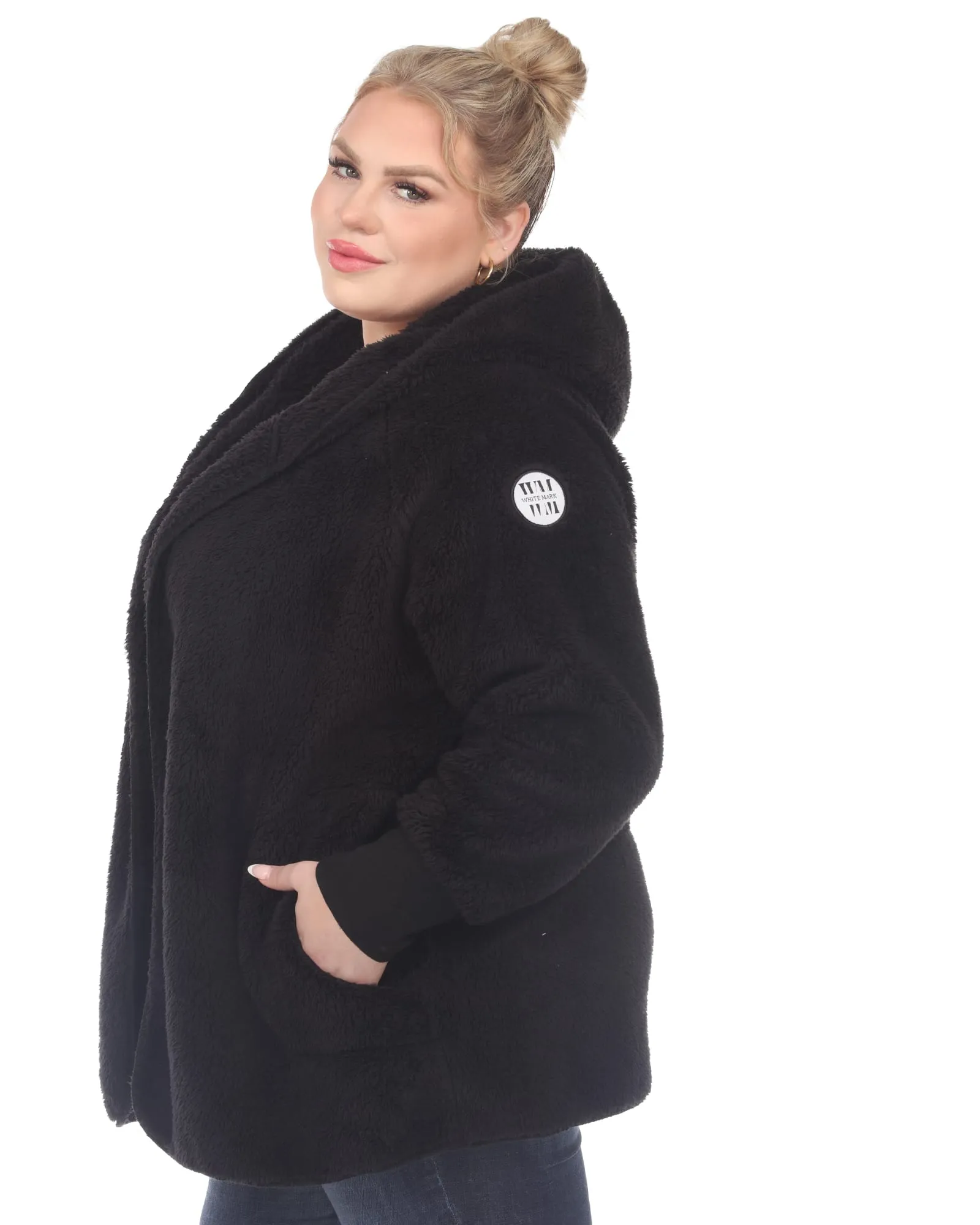 Plush Hooded Cardigan with Pockets | Black