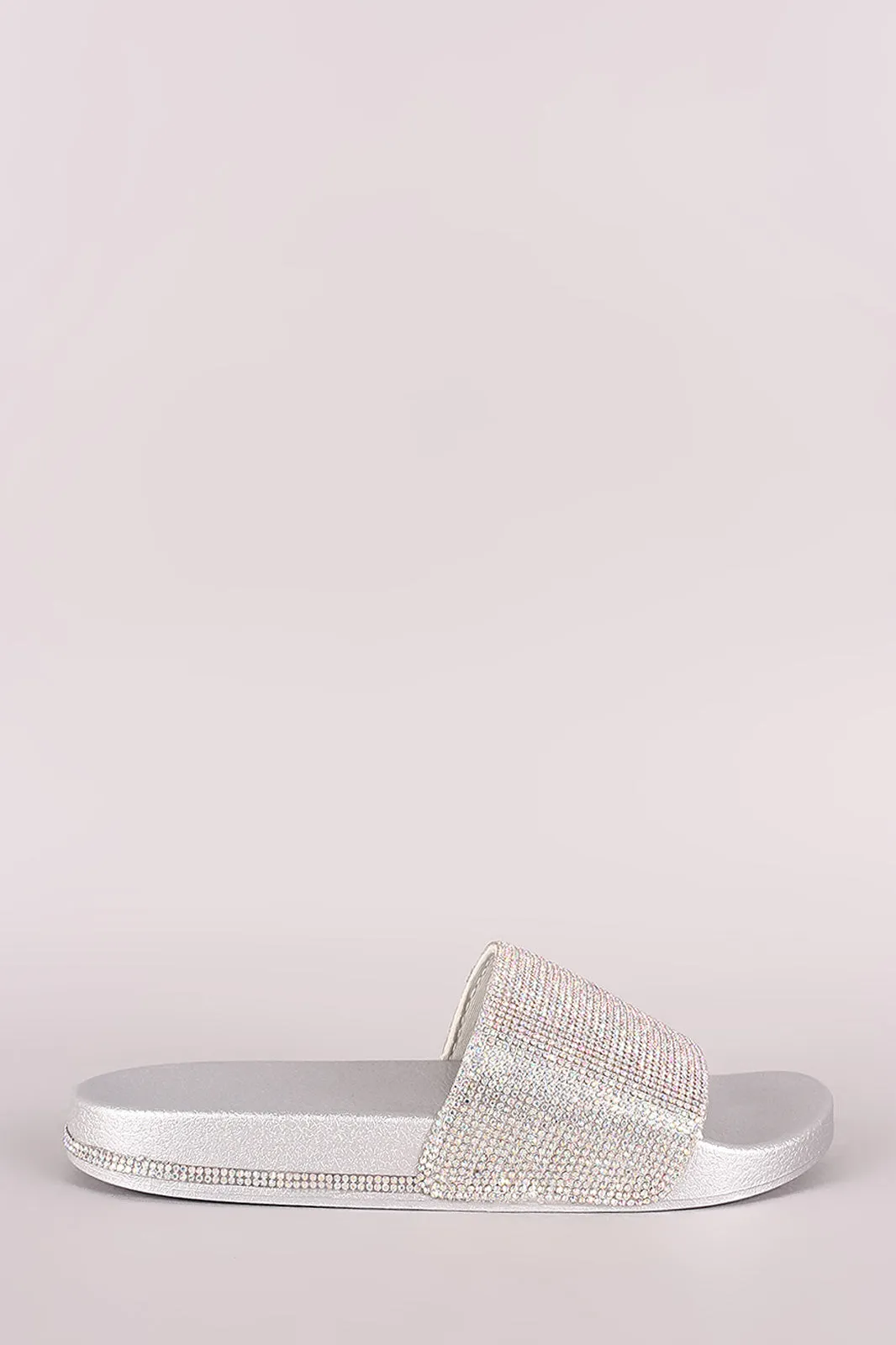 Qupid Rhinestone Embellished Open Toe Slide Sandal