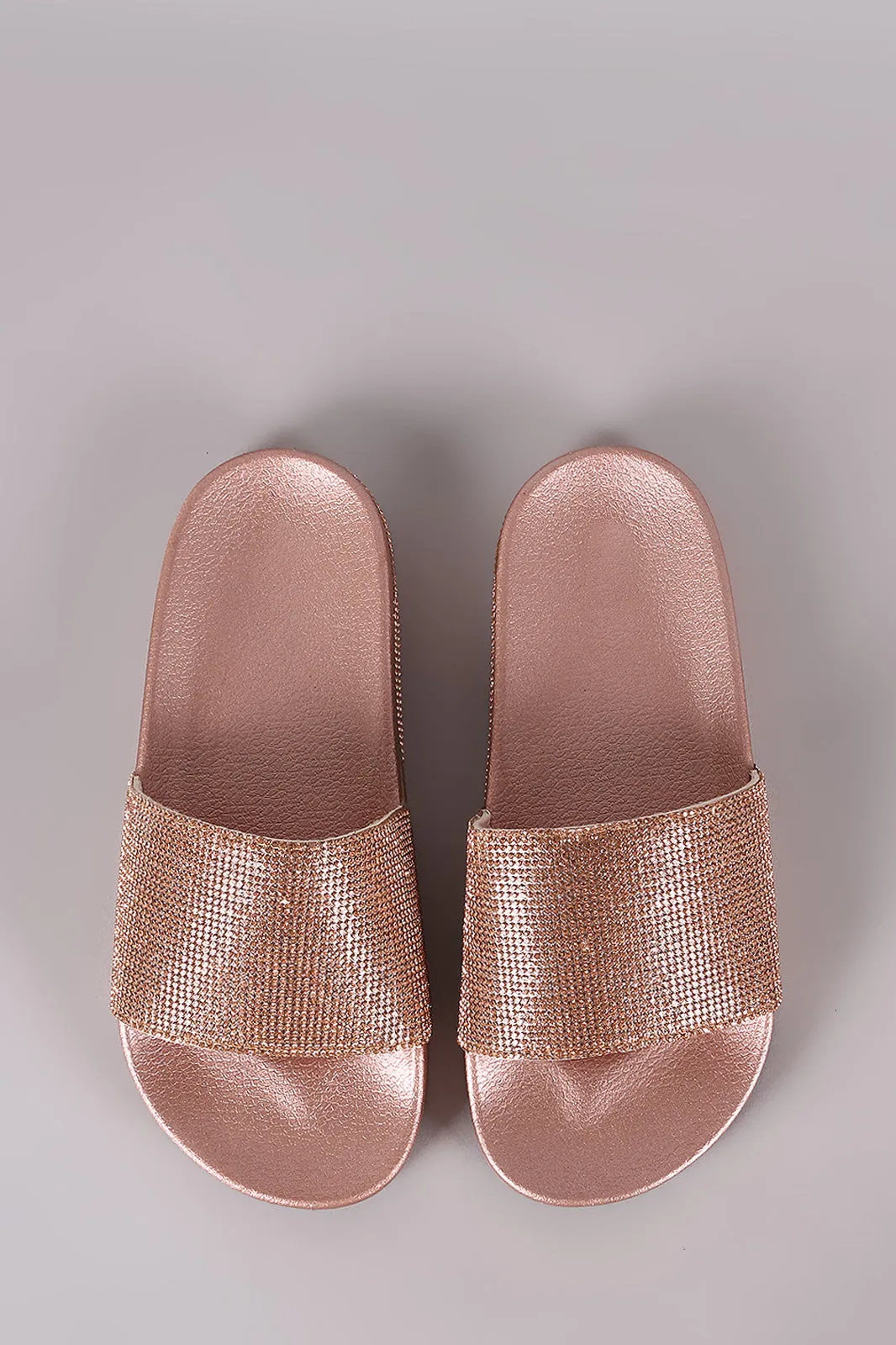Qupid Rhinestone Embellished Open Toe Slide Sandal