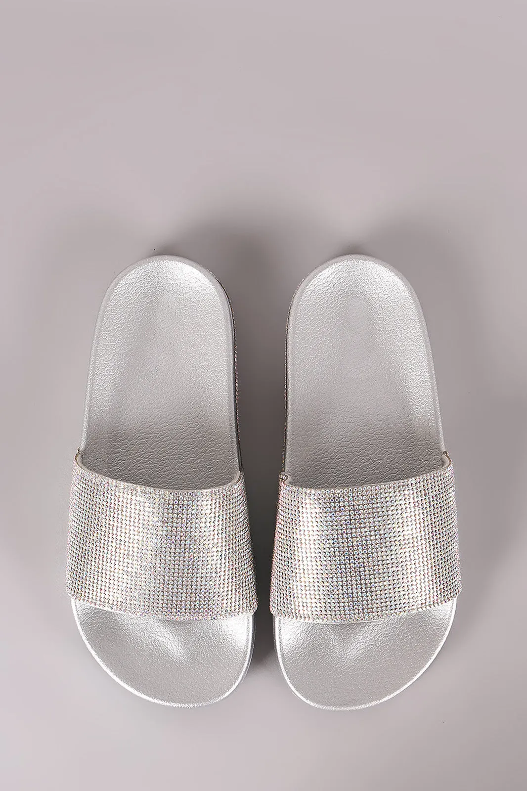 Qupid Rhinestone Embellished Open Toe Slide Sandal