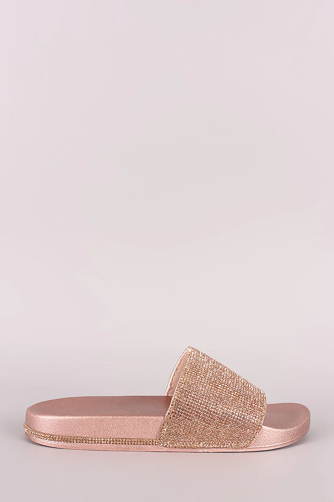 Qupid Rhinestone Embellished Open Toe Slide Sandal