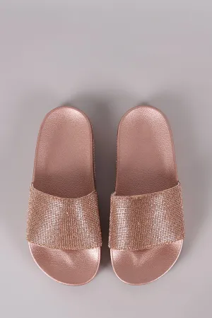 Qupid Rhinestone Embellished Open Toe Slide Sandal