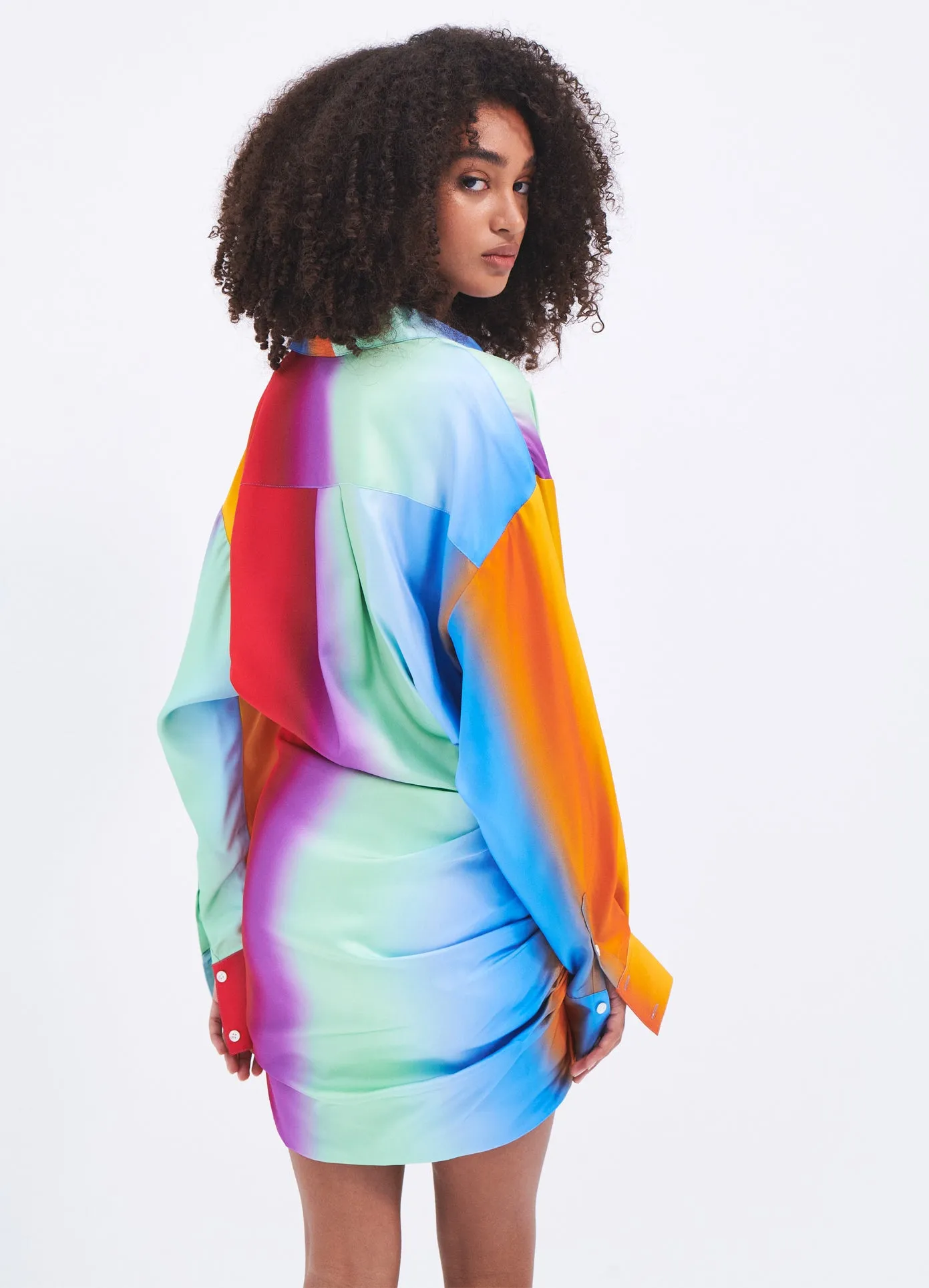 Rainbow Blur Wrapped Shirt Dress