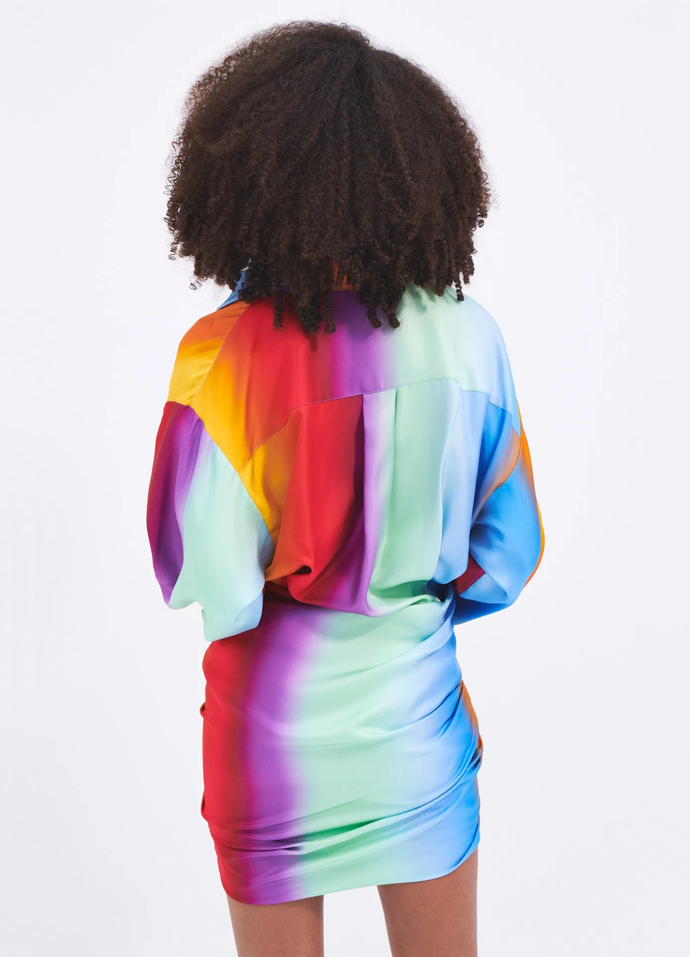 Rainbow Blur Wrapped Shirt Dress