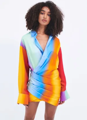 Rainbow Blur Wrapped Shirt Dress