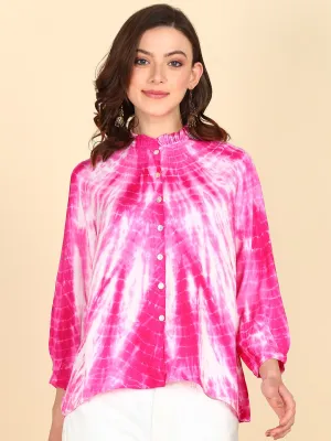 Rayon Tie Dye Pink Frill Neck Shirt