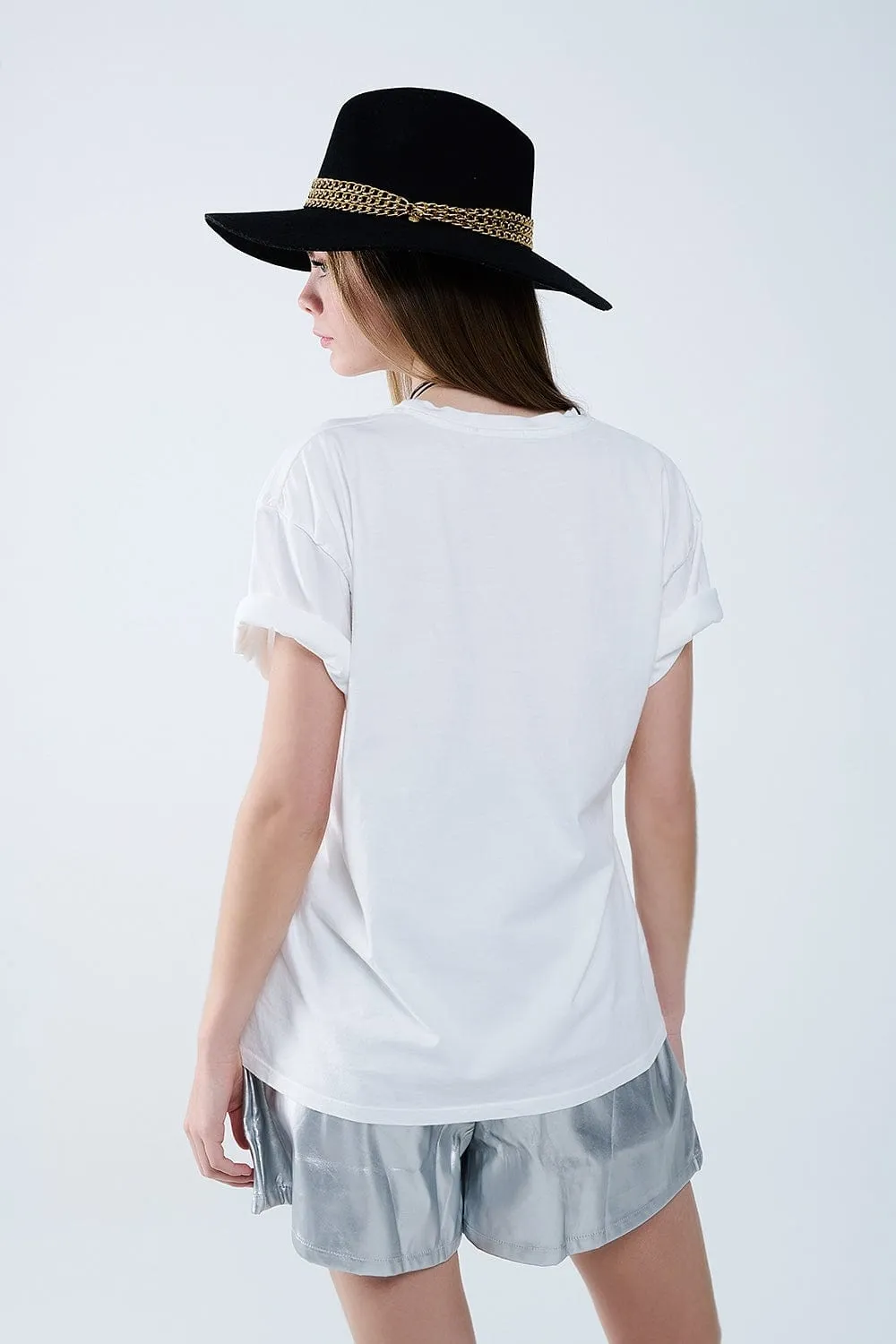 Relaxed White T-Shirt With Ciao In Leopard Print
