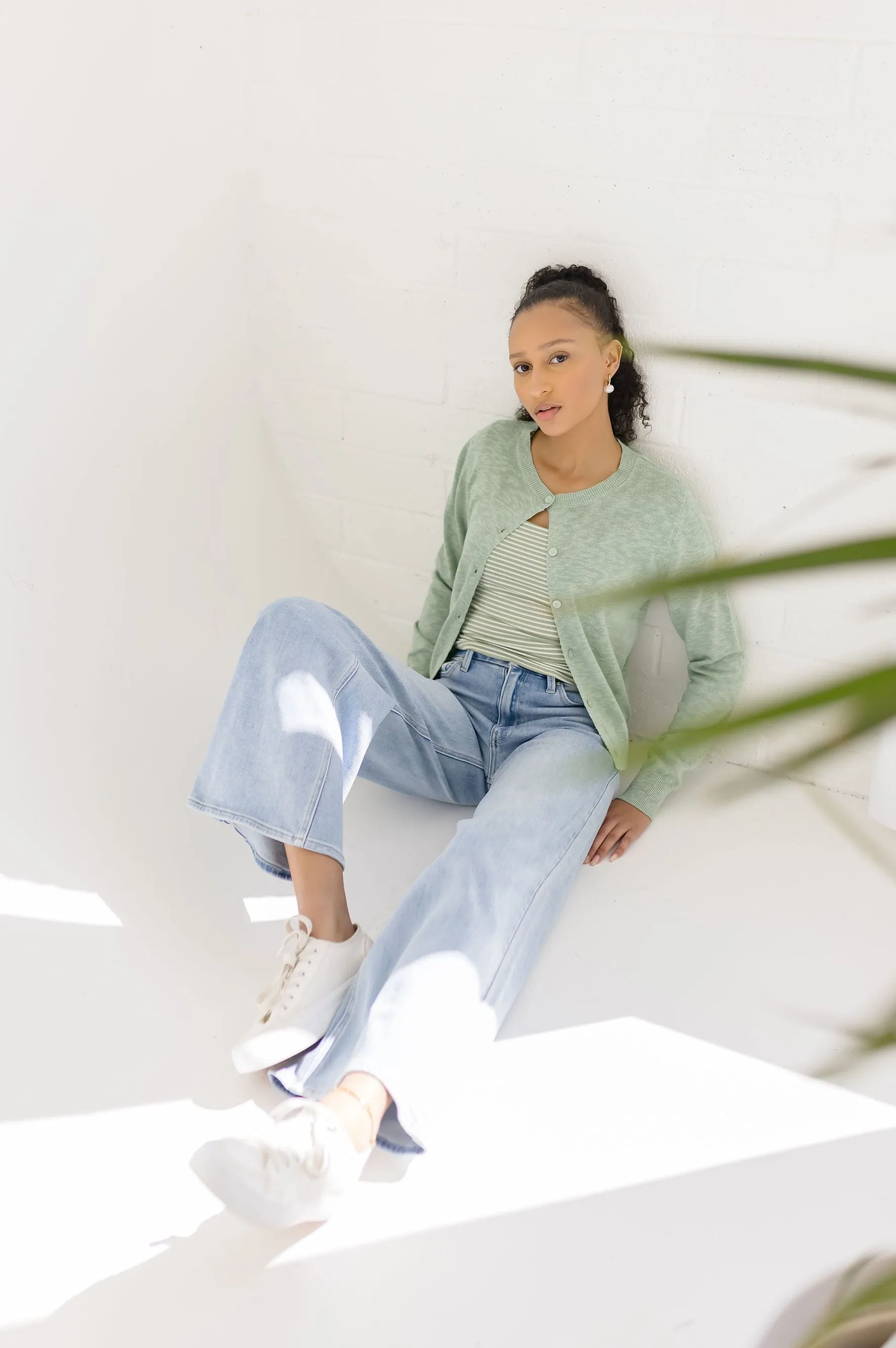Remi Long Sleeve Button Down Cardigan Green