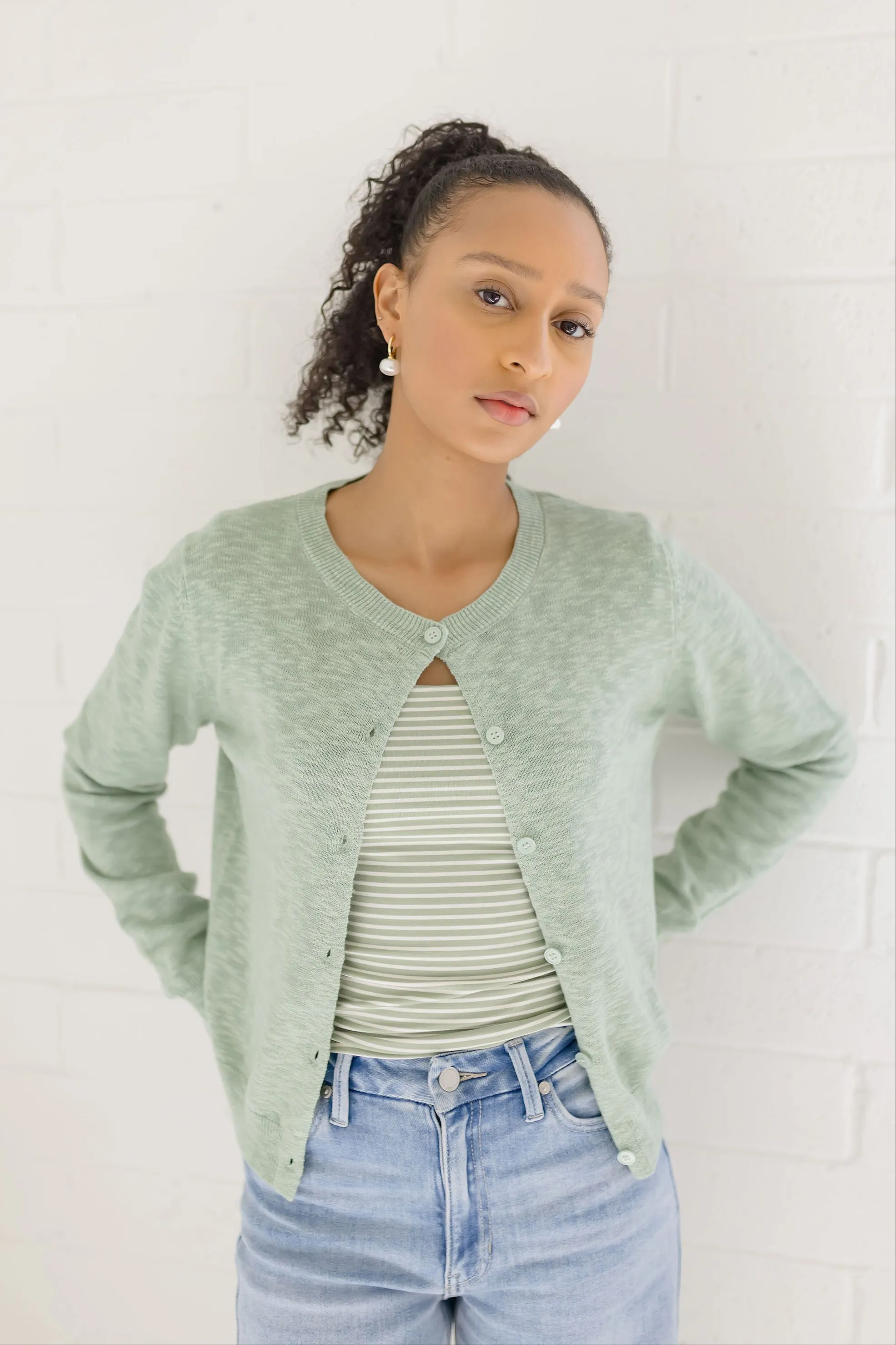 Remi Long Sleeve Button Down Cardigan Green