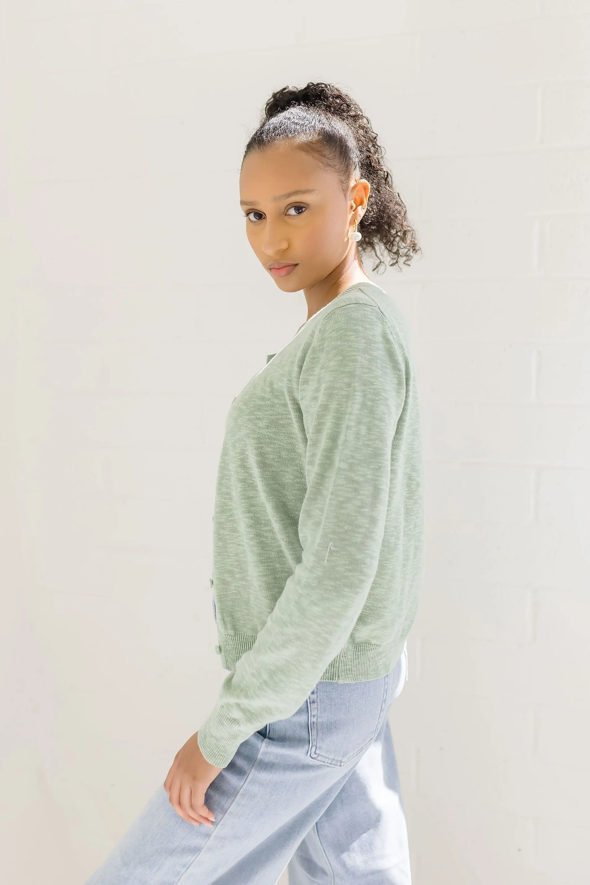 Remi Long Sleeve Button Down Cardigan Green
