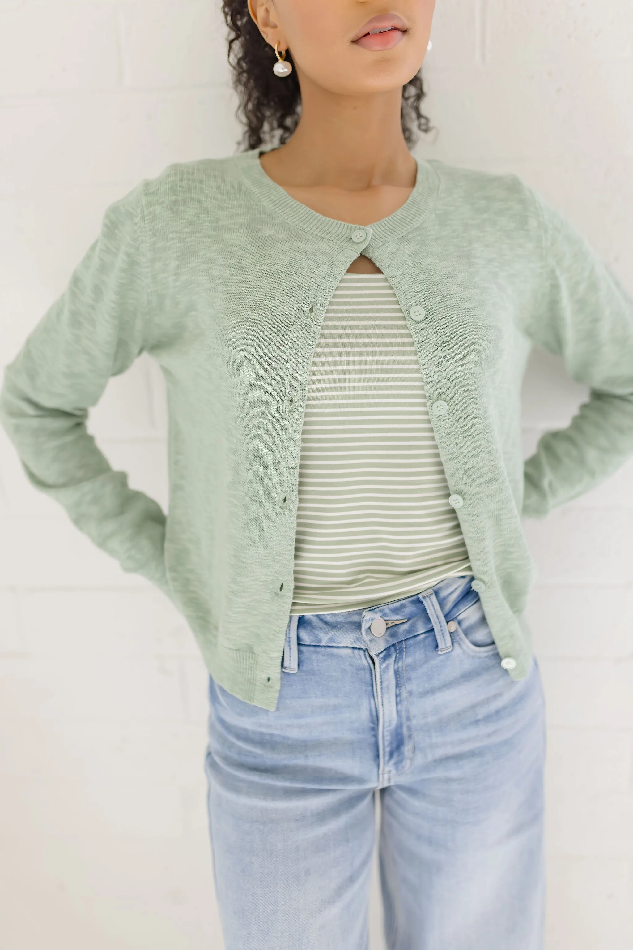 Remi Long Sleeve Button Down Cardigan Green