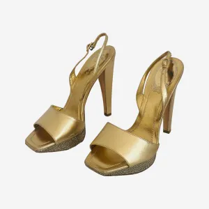 RENE CAOVILLA - SANDALS GOLD LEATHER WITH CRYSTALS SIZE 37 EU