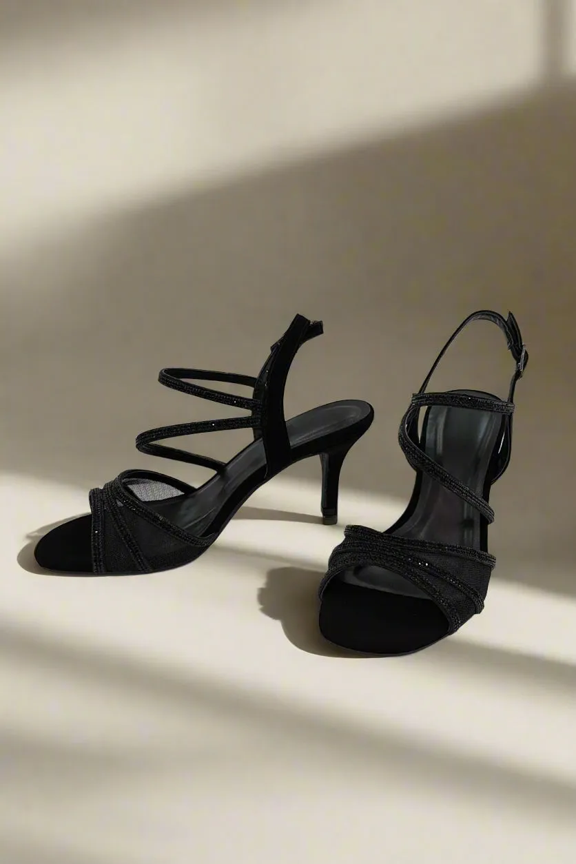 Rhinestone Mesh Black Heel