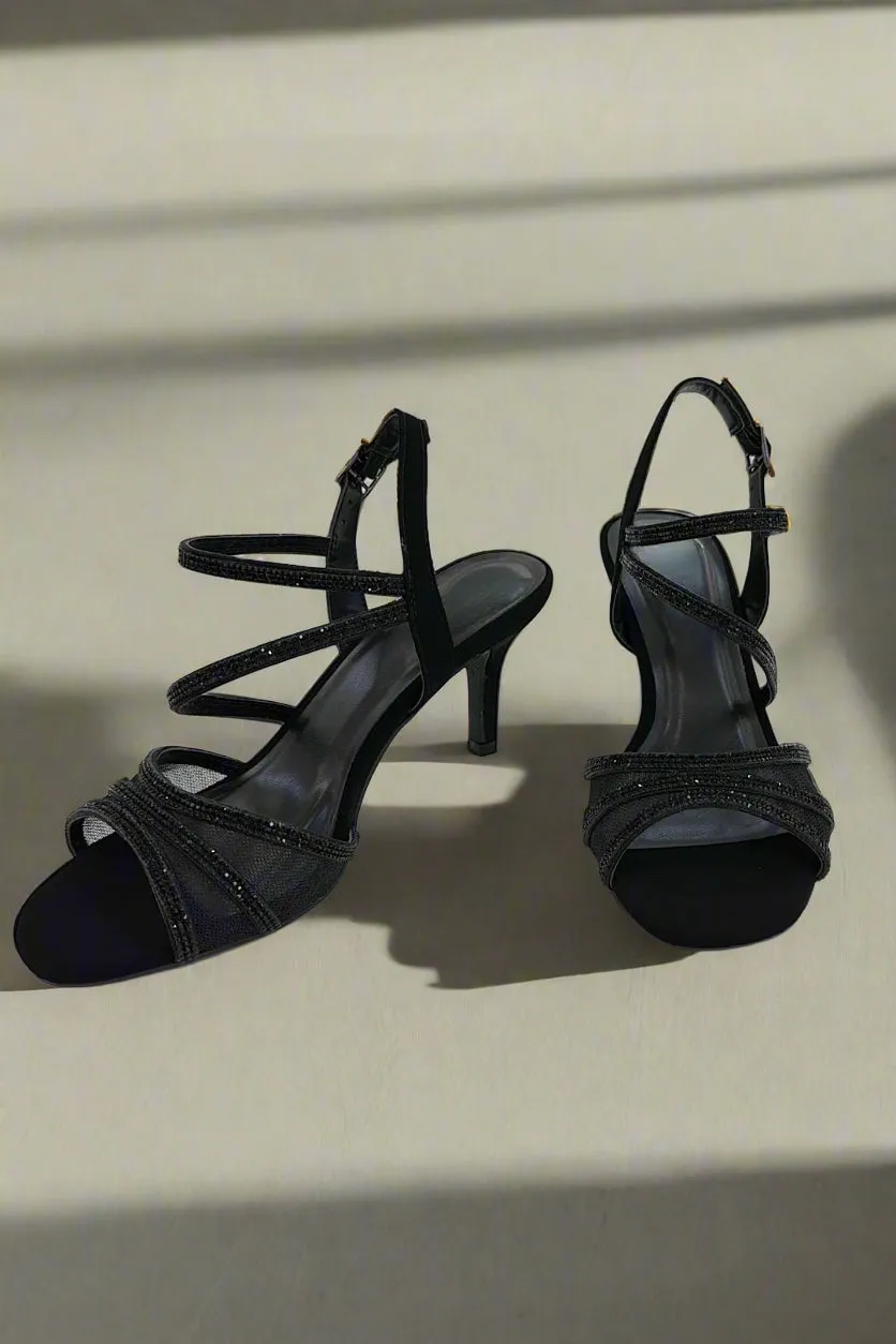Rhinestone Mesh Black Heel