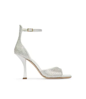 Rhinestoned white satin sandals