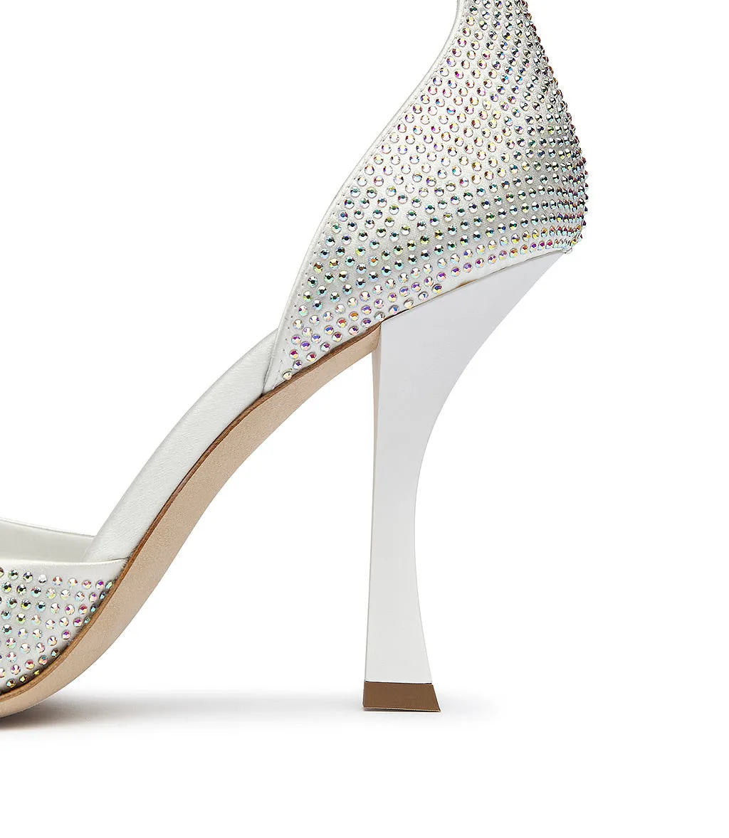Rhinestoned white satin sandals
