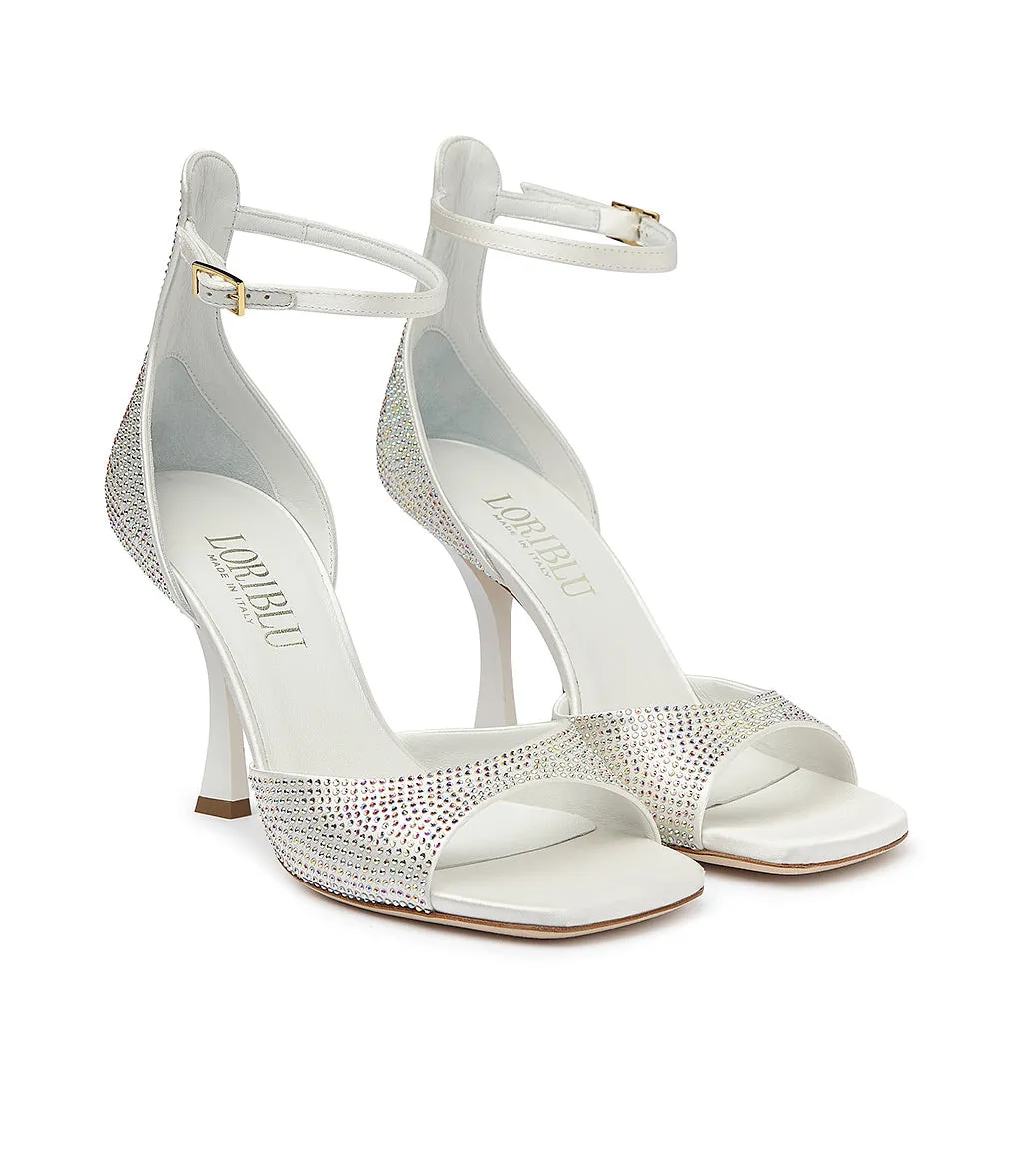 Rhinestoned white satin sandals