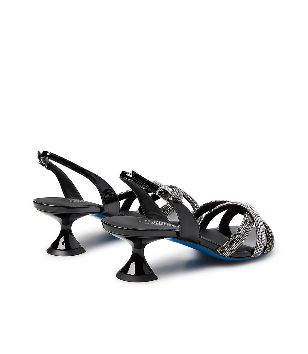 Rhinestones black patent leather sandals