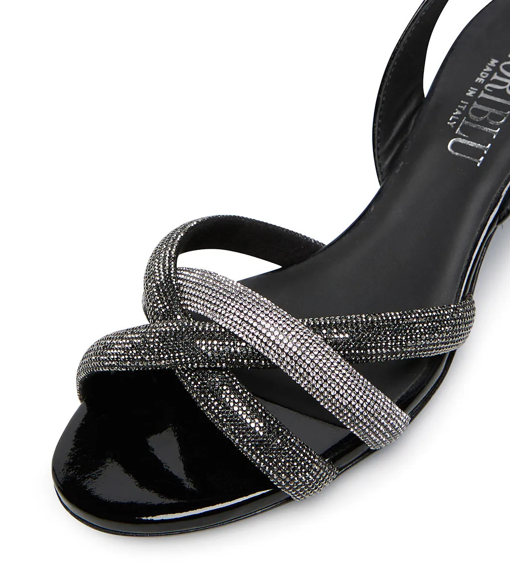 Rhinestones black patent leather sandals