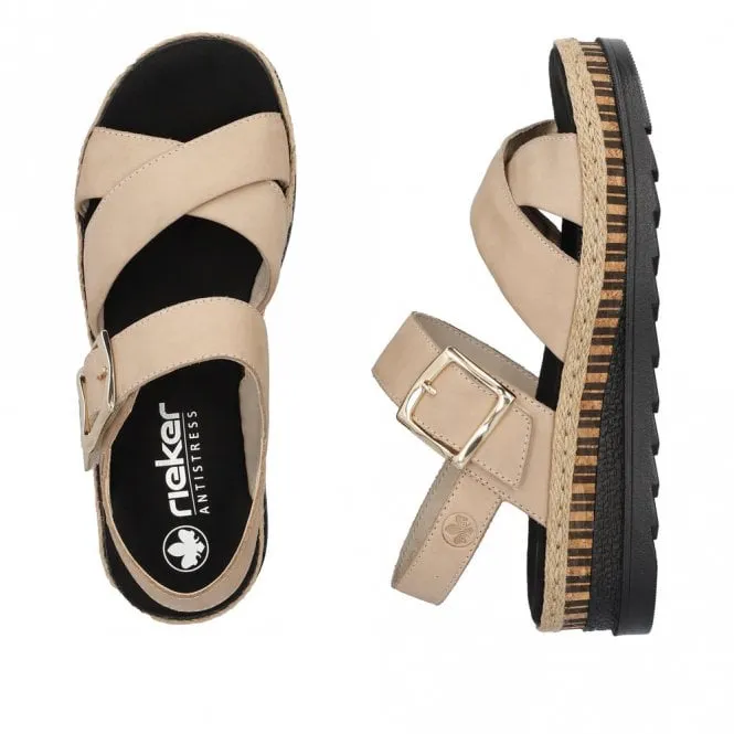 Rieker V7951-60 Ladies Wedge Sandal Light Beige