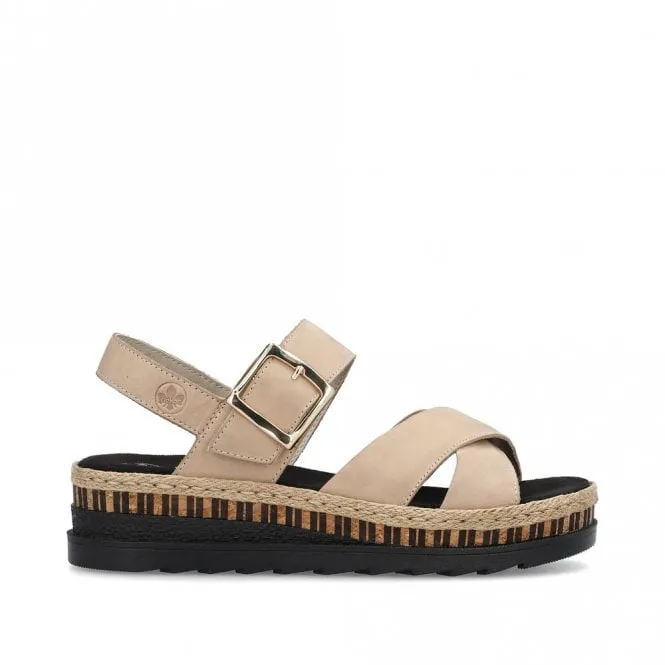 Rieker V7951-60 Ladies Wedge Sandal Light Beige