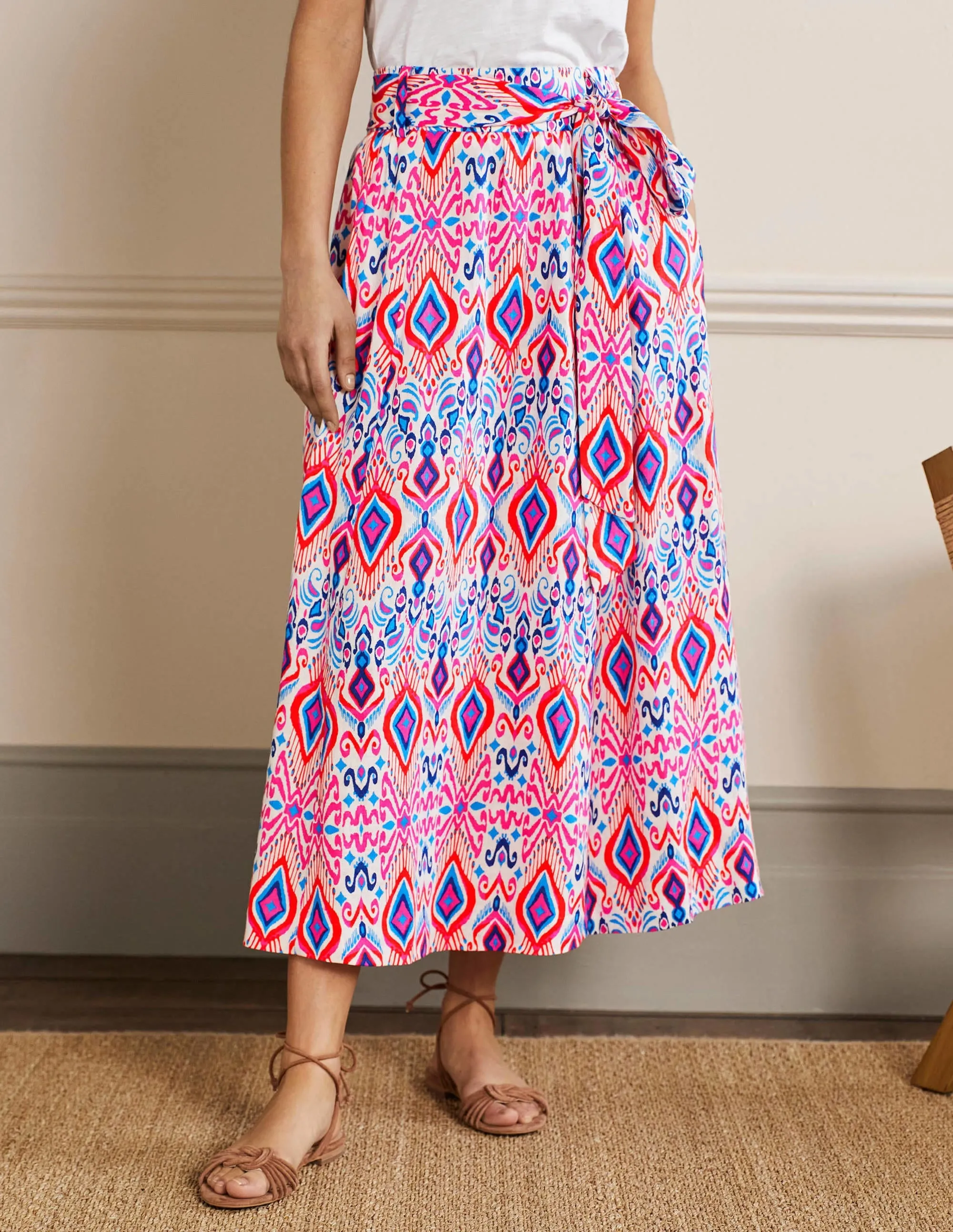 Rosemary Linen Midi Skirt-Ikat Paradise