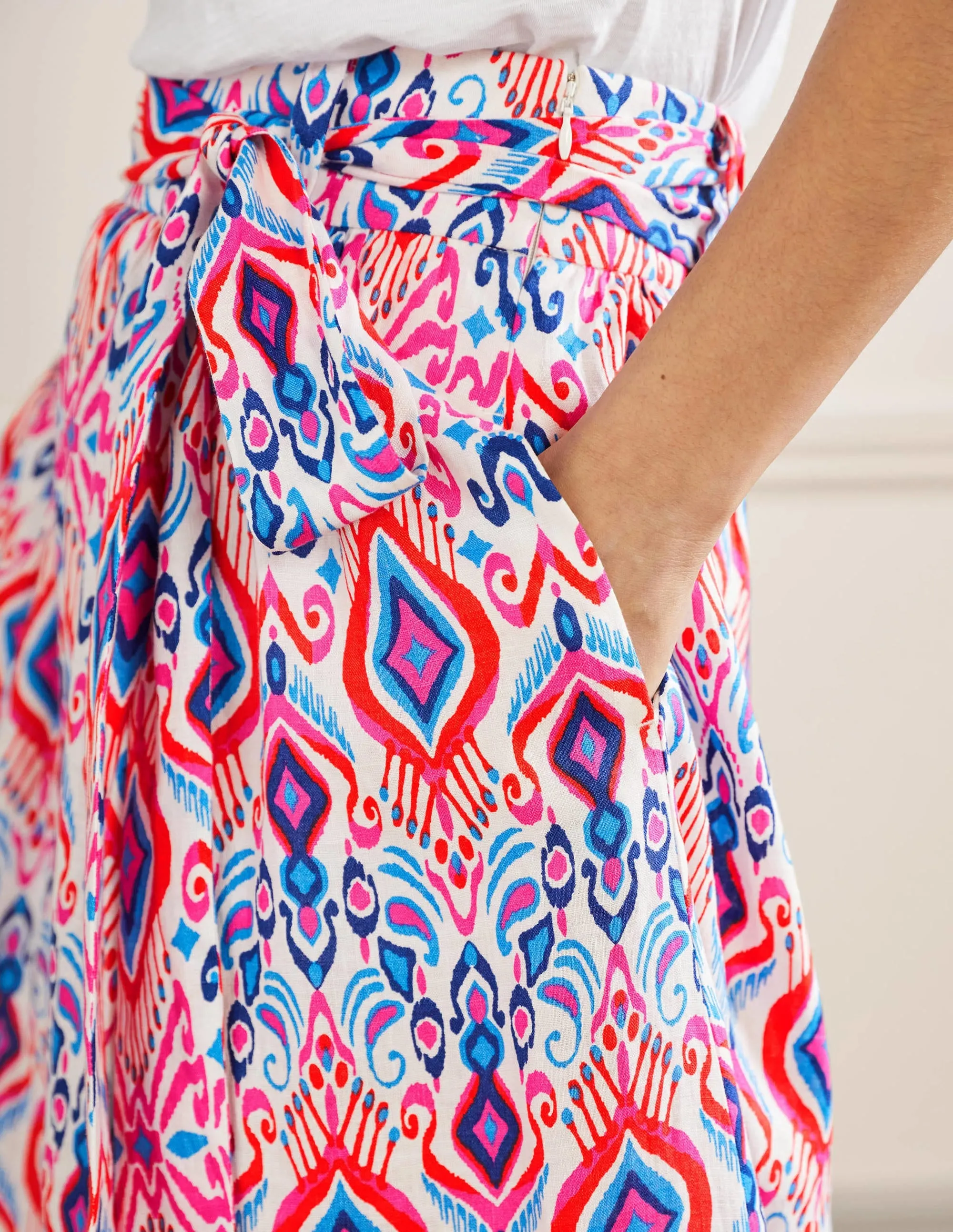 Rosemary Linen Midi Skirt-Ikat Paradise