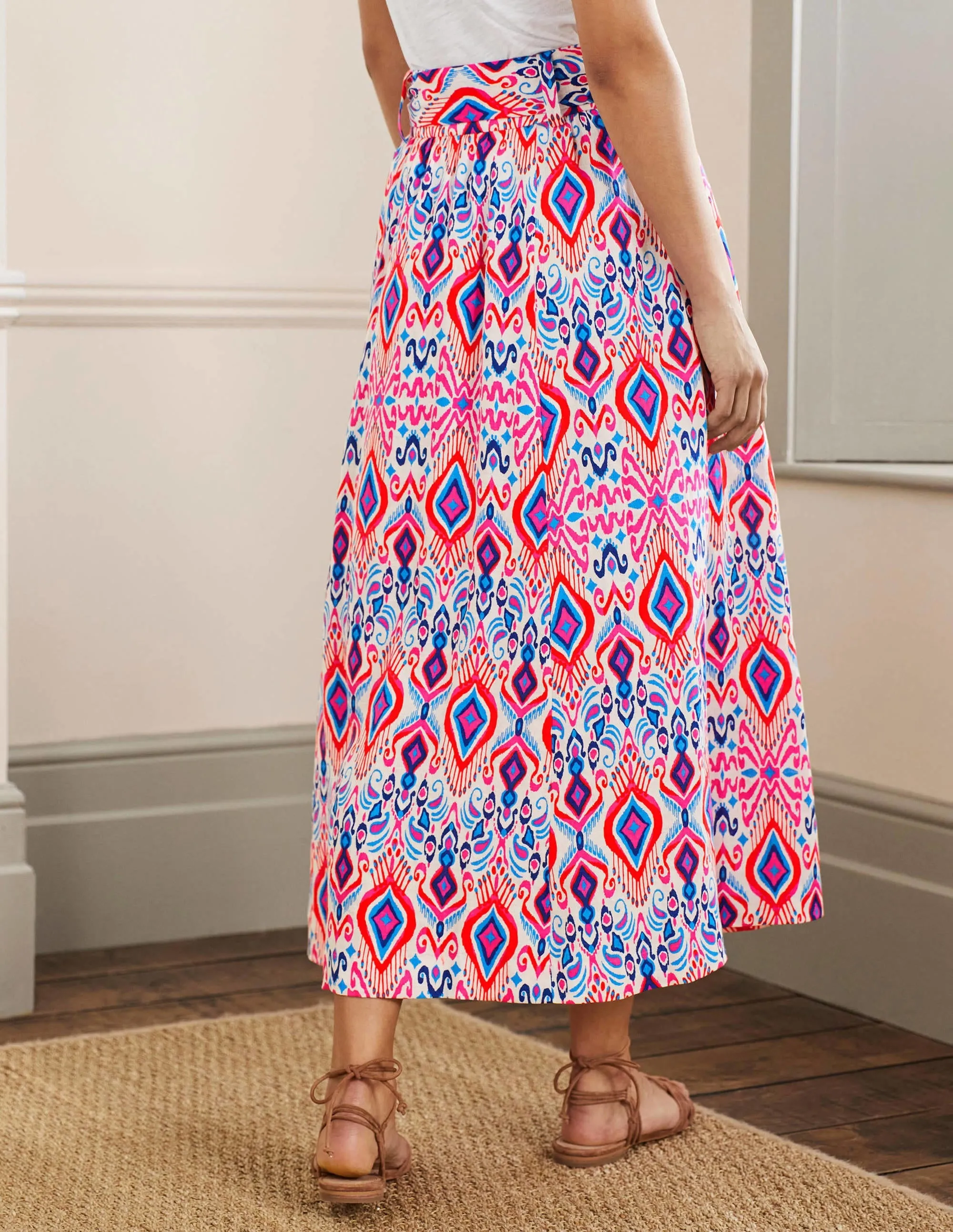 Rosemary Linen Midi Skirt-Ikat Paradise