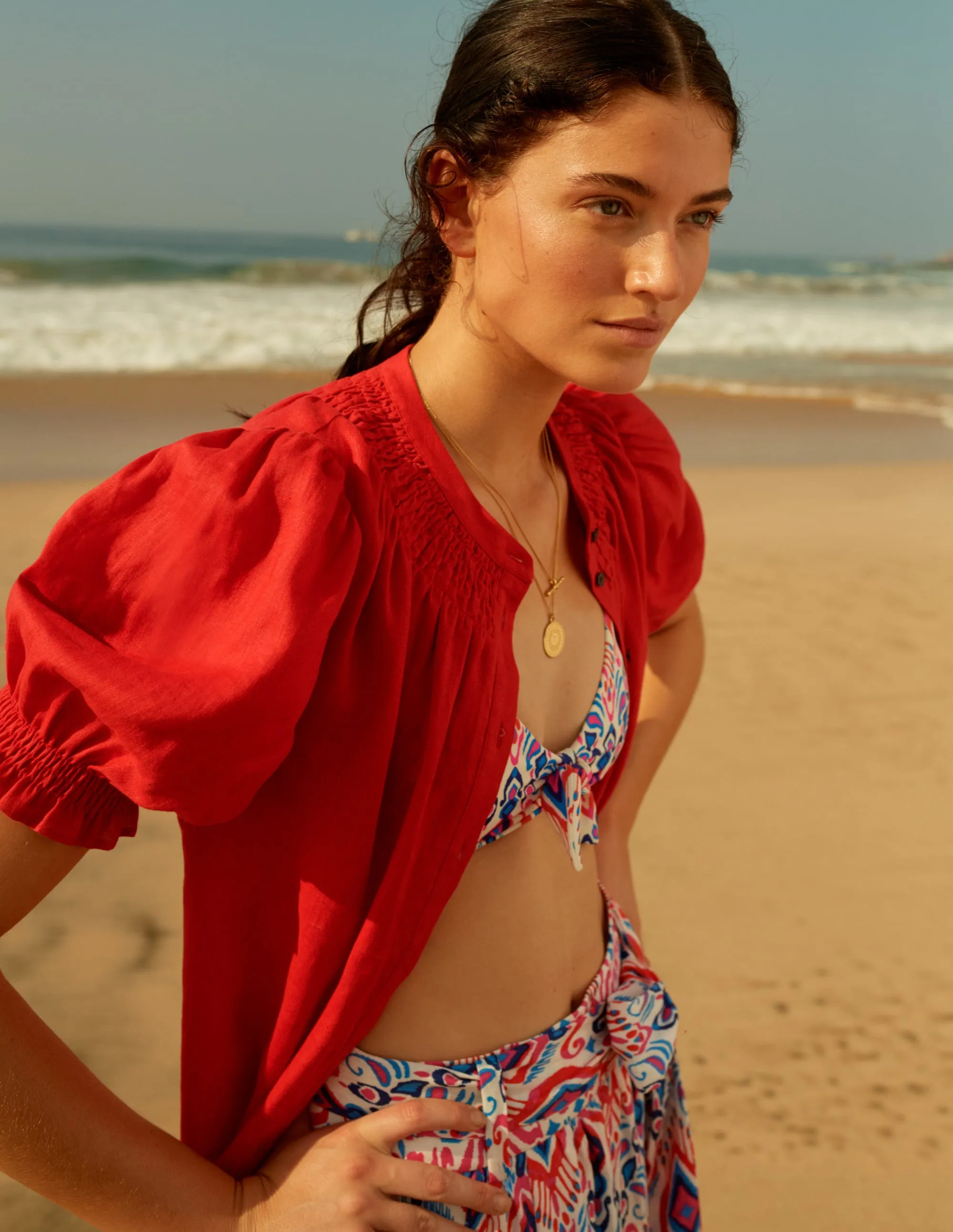Rosemary Linen Midi Skirt-Ikat Paradise