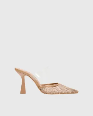 Selia Rhinestone Pvc Strap Flared Slippers