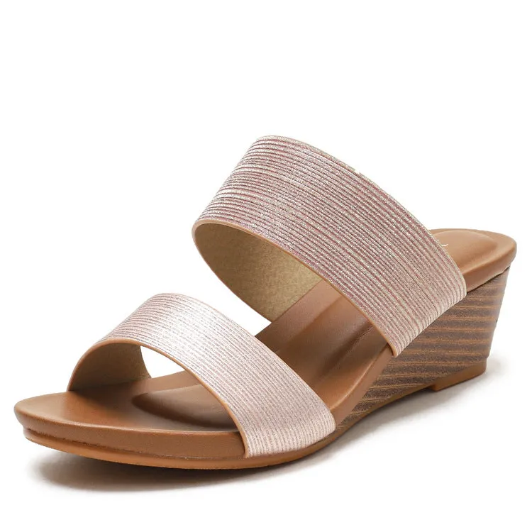 SIKETU | Slip On Wedges Women's Two-Band Sandals