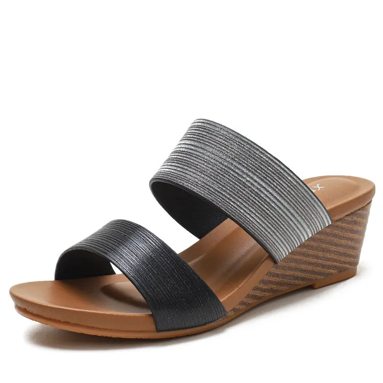 SIKETU | Slip On Wedges Women's Two-Band Sandals